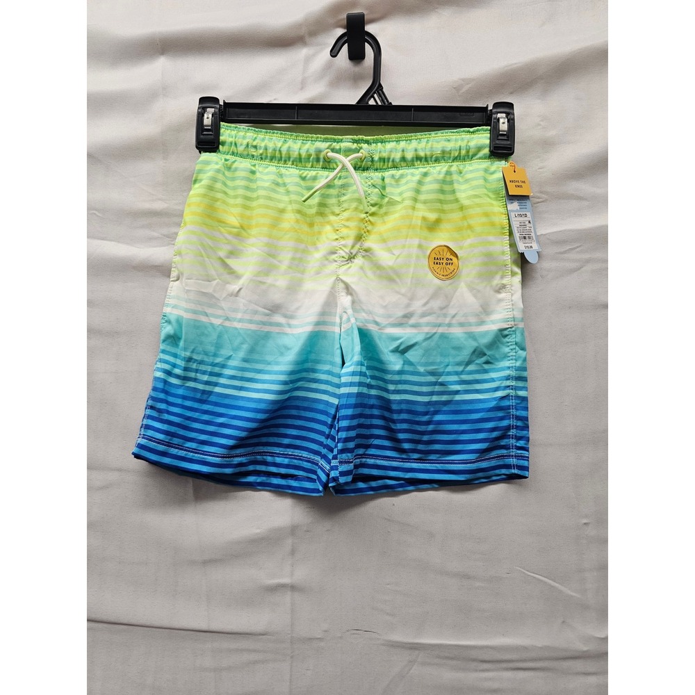 Cat & Jack Boys Striped Swim Trunks Green Polyester Swimwear Size Large